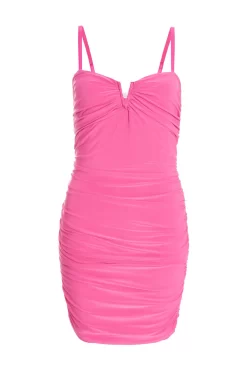Pink V Neck Bodycon Mini Dress