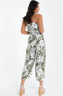 Khaki Tropical Print Culotte Jumpsuit -Women Clothing Sale 00100038589 XB scaled
