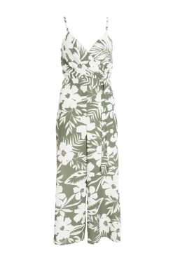 Khaki Tropical Print Culotte Jumpsuit