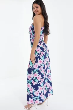 Navy Floral One Shoulder Maxi Dress -Women Clothing Sale 00100038594 XB scaled