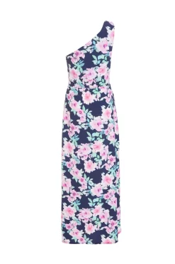 Navy Floral One Shoulder Maxi Dress -Women Clothing Sale 00100038594 ZB scaled