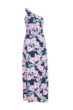 Navy Floral One Shoulder Maxi Dress