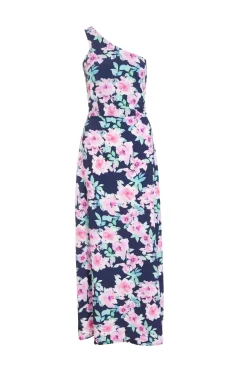Navy Floral One Shoulder Maxi Dress