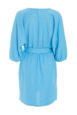 Blue Wrap Belted Mini Dress 10 Blue Wrap Belted Mini Dress -Women Clothing Sale 00100038600 ZB
