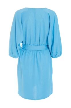 Blue Wrap Belted Mini Dress -Women Clothing Sale 00100038600 ZB scaled