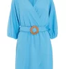 Blue Wrap Belted Mini Dress
