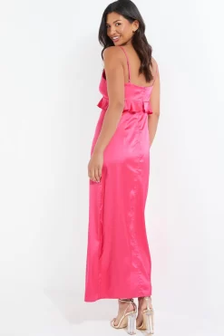 Pink Satin Frill Slip Midi Dress -Women Clothing Sale 00100038602 XB scaled