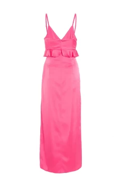 Pink Satin Frill Slip Midi Dress -Women Clothing Sale 00100038602 ZB scaled