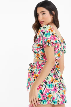 Multicoloured Floral Tie Back Crop Top -Women Clothing Sale 00100038613 XB scaled