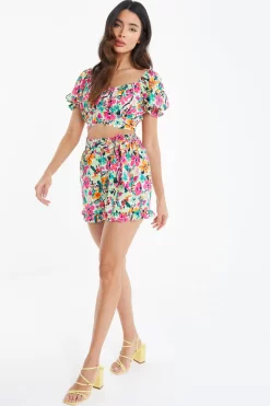 Multicoloured Floral Tie Back Crop Top -Women Clothing Sale 00100038613 XS scaled