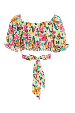 Multicoloured Floral Tie Back Crop Top -Women Clothing Sale 00100038613 ZB scaled