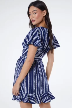 Navy Stripe Wrap Mini Dress -Women Clothing Sale 00100038621 XB scaled