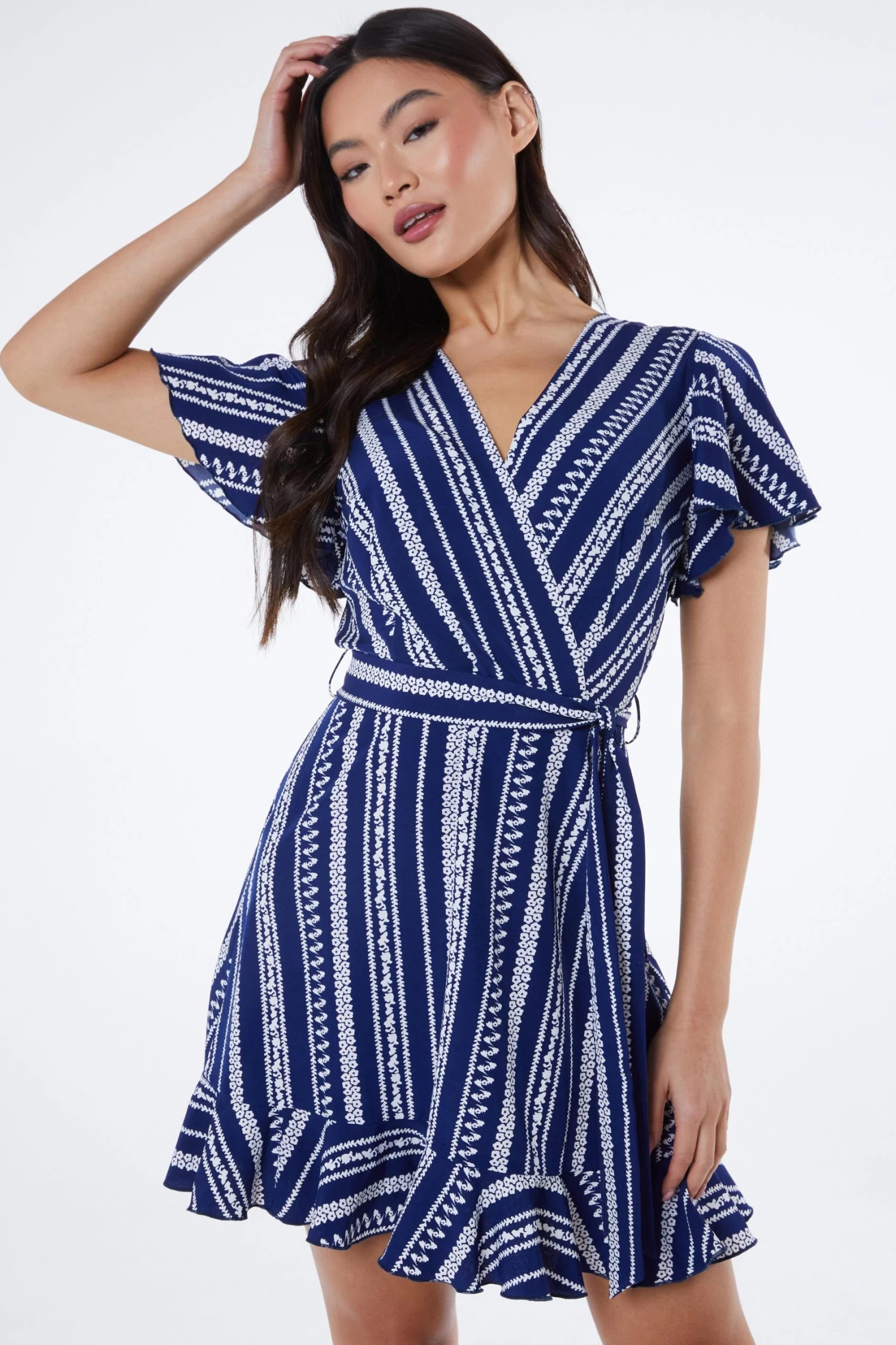 Navy Stripe Wrap Mini Dress 2 Navy Stripe Wrap Mini Dress - Image 2