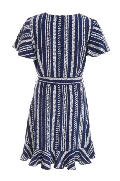 Navy Stripe Wrap Mini Dress 10 Navy Stripe Wrap Mini Dress -Women Clothing Sale 00100038621 ZB