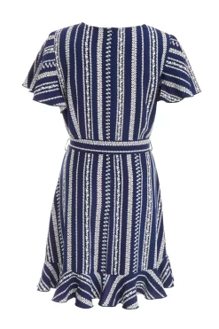 Navy Stripe Wrap Mini Dress -Women Clothing Sale 00100038621 ZB scaled