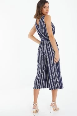 Navy Stripe Print Culotte Jumpsuit 8 Navy Stripe Print Culotte Jumpsuit -Women Clothing Sale 00100038623 XB