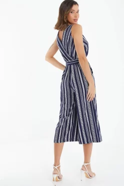 Navy Stripe Print Culotte Jumpsuit -Women Clothing Sale 00100038623 XB scaled