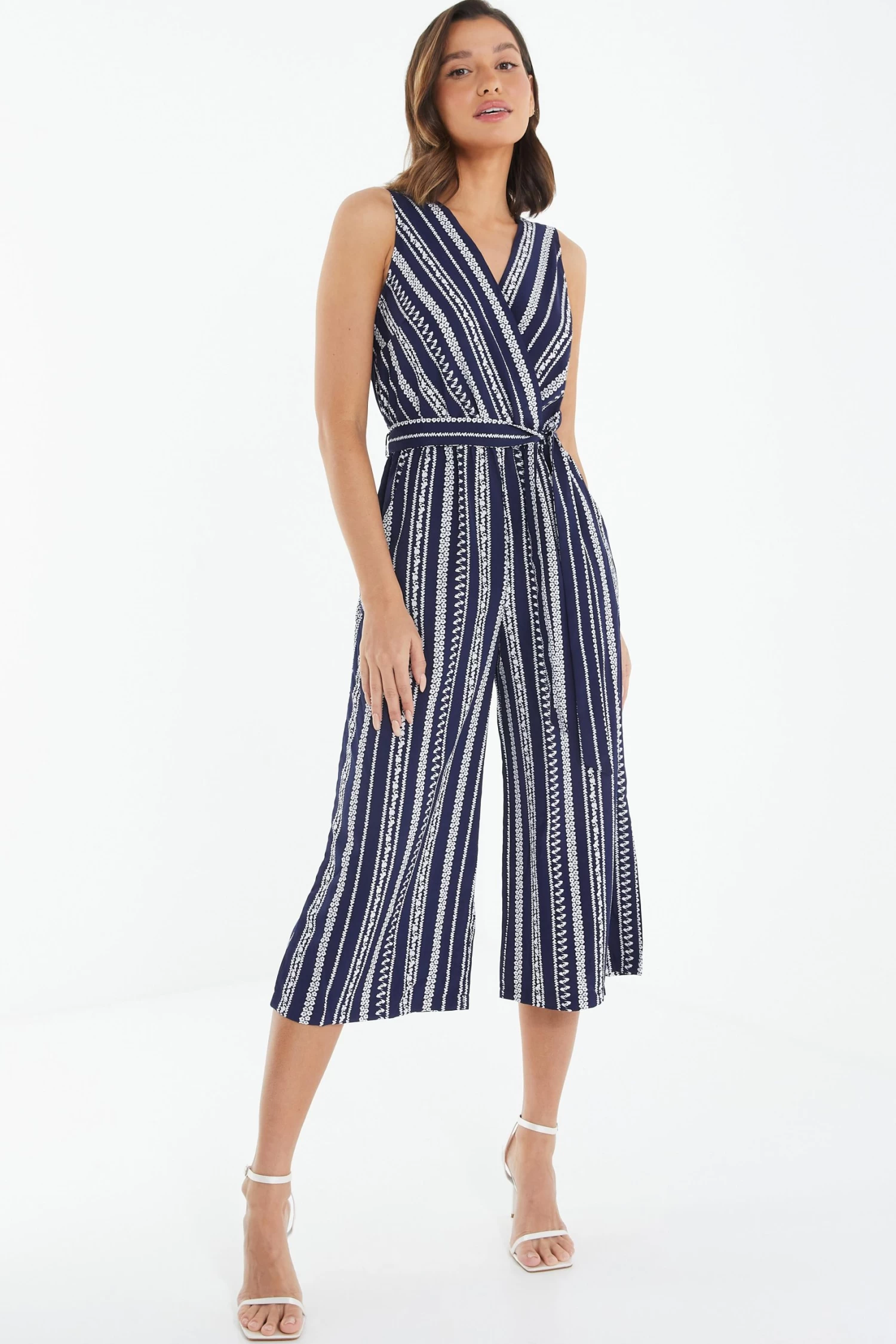 Navy Stripe Print Culotte Jumpsuit 2 Navy Stripe Print Culotte Jumpsuit - Image 2