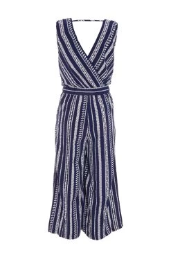 Navy Stripe Print Culotte Jumpsuit 10 Navy Stripe Print Culotte Jumpsuit -Women Clothing Sale 00100038623 ZB