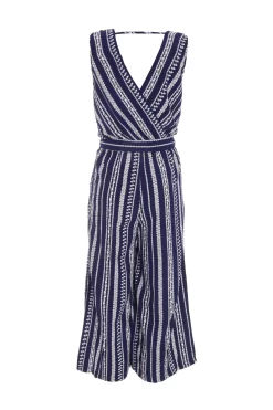 Navy Stripe Print Culotte Jumpsuit -Women Clothing Sale 00100038623 ZB scaled