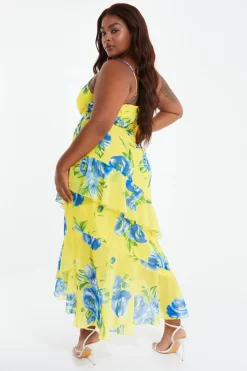 Curve Yellow Floral Midaxi Dress -Women Clothing Sale 00100038632 XB scaled