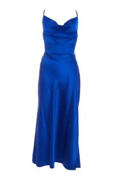 Royal Blue Satin Slip Midi Dress