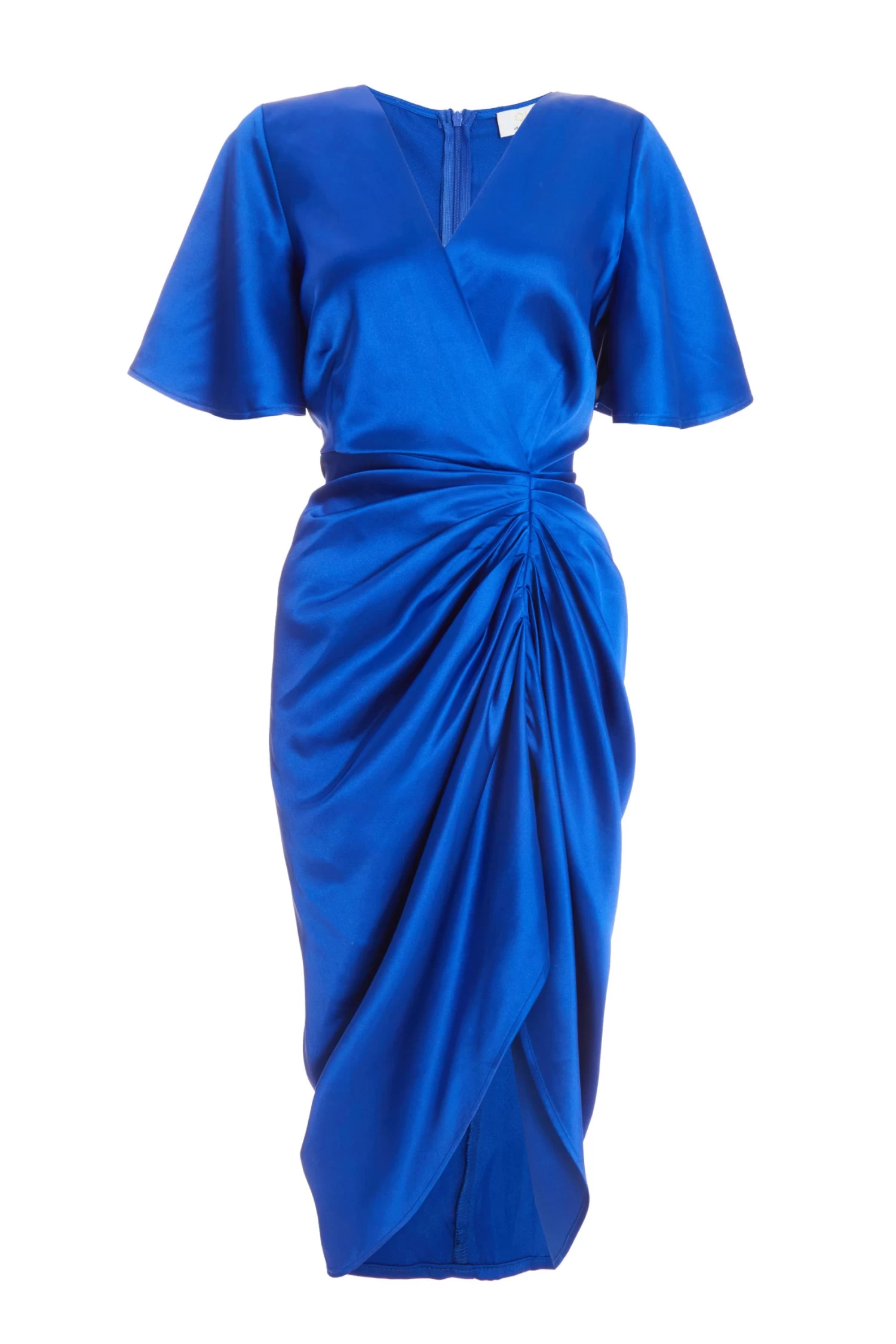 Royal Blue Satin Wrap Ruched Midi Dress 1 Royal Blue Satin Wrap Ruched Midi Dress