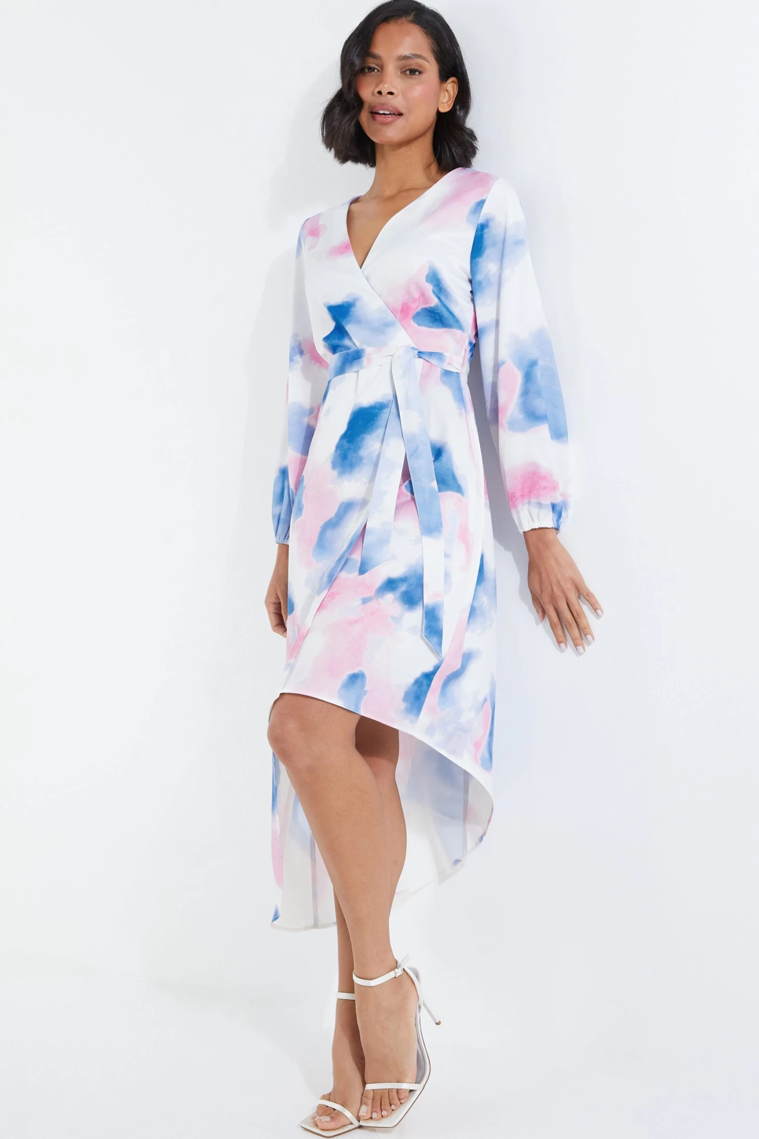 Blue Satin Asymmetric Hem Midi Dress 2 Blue Satin Asymmetric Hem Midi Dress - Image 2