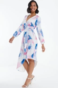 Blue Satin Asymmetric Hem Midi Dress 9 Blue Satin Asymmetric Hem Midi Dress -Women Clothing Sale 00100038640 XS