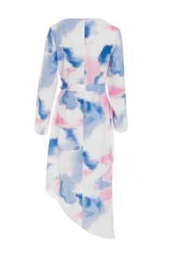 Blue Satin Asymmetric Hem Midi Dress 10 Blue Satin Asymmetric Hem Midi Dress -Women Clothing Sale 00100038640 ZB