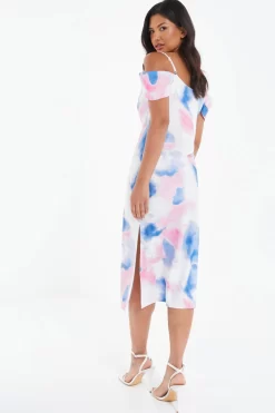 Blue Satin Marble Print Midi Dress -Women Clothing Sale 00100038641 XB scaled