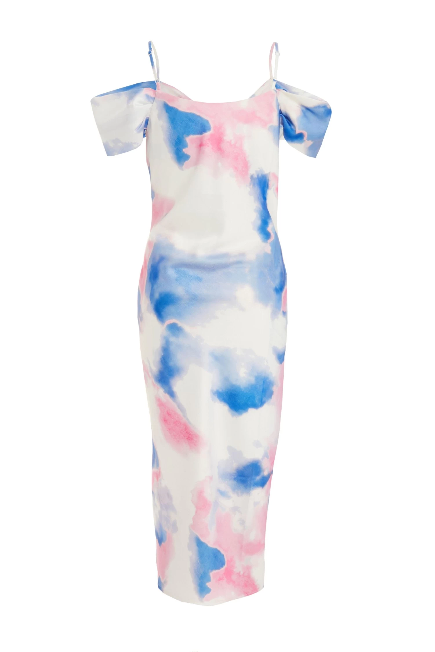 Blue Satin Marble Print Midi Dress 5 Blue Satin Marble Print Midi Dress - Image 5