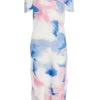 Blue Satin Marble Print Midi Dress