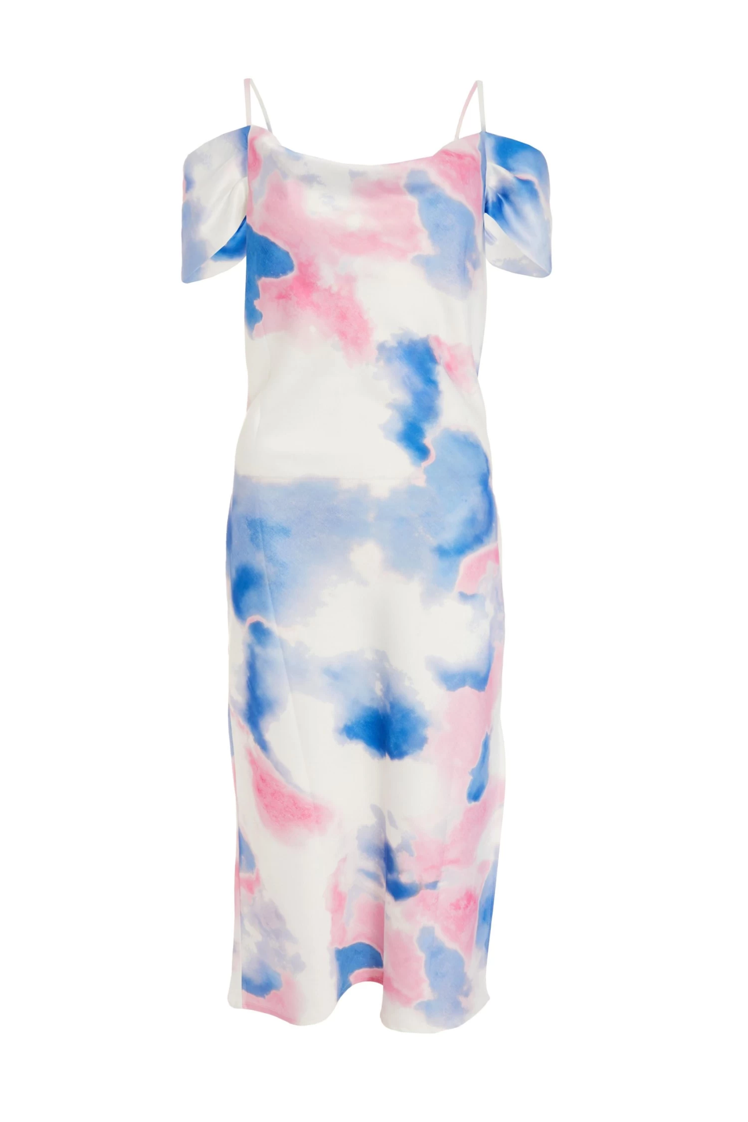 Blue Satin Marble Print Midi Dress 1 Blue Satin Marble Print Midi Dress