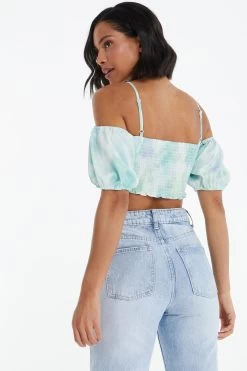 Blue Marble Tie Front Crop Top 8 Blue Marble Tie Front Crop Top -Women Clothing Sale 00100038655 XB