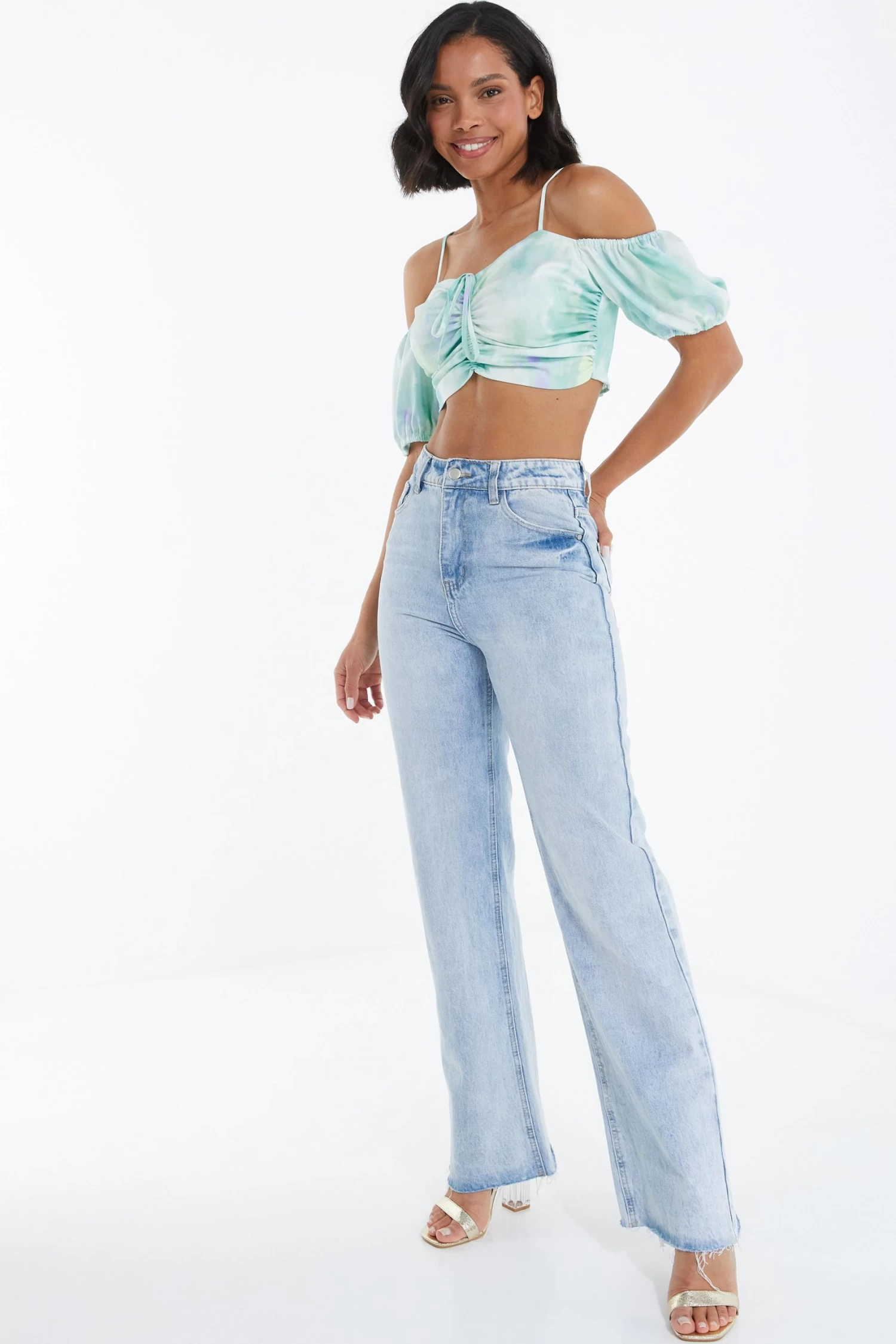 Blue Marble Tie Front Crop Top 4 Blue Marble Tie Front Crop Top - Image 4