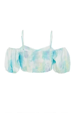 Blue Marble Tie Front Crop Top -Women Clothing Sale 00100038655 ZB scaled
