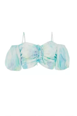 Blue Marble Tie Front Crop Top