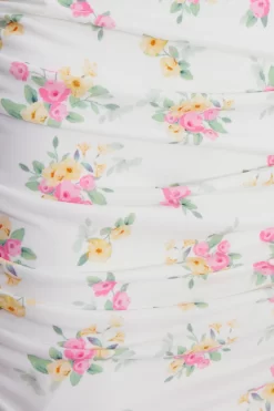 White Ditsy Floral Ruched Mini Dress -Women Clothing Sale 00100038656 ZS scaled