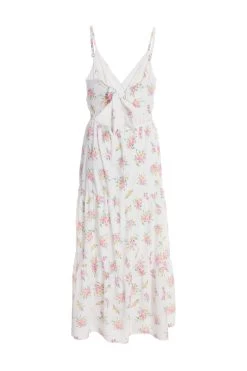 White Ditsy Floral Ruched Midi Dress -Women Clothing Sale 00100038658 ZB