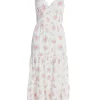 White Ditsy Floral Ruched Midi Dress