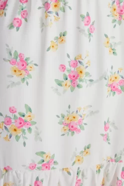 White Ditsy Floral Ruched Midi Dress 11 White Ditsy Floral Ruched Midi Dress -Women Clothing Sale 00100038658 ZS scaled