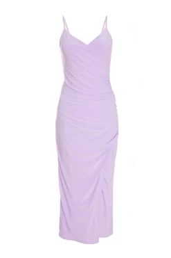 Lilac Wrap Ruched Midi Dress
