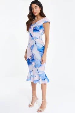 Blue Marble Print Bardot Midi Dress 9 Blue Marble Print Bardot Midi Dress -Women Clothing Sale 00100038685 XS scaled
