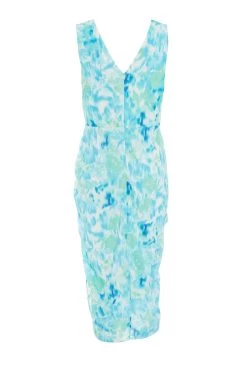 Blue Wrap Ruched Midi Dress -Women Clothing Sale 00100038686 ZB