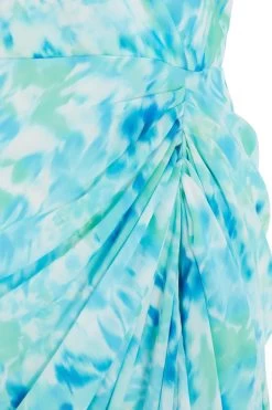 Blue Wrap Ruched Midi Dress -Women Clothing Sale 00100038686 ZS