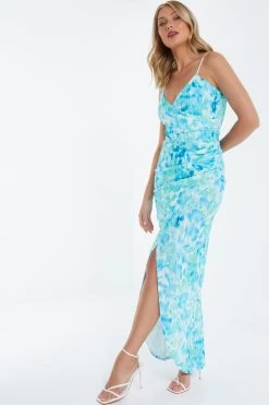 Blue Wrap Ruched Maxi Dress 9 Blue Wrap Ruched Maxi Dress -Women Clothing Sale 00100038687 XS