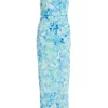 Blue Wrap Ruched Maxi Dress
