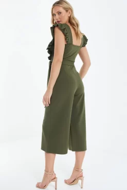 Khaki Wrap Frill Front Culotte Jumpsuit 8 Khaki Wrap Frill Front Culotte Jumpsuit -Women Clothing Sale 00100038753 XB scaled