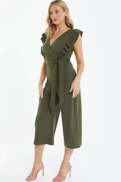 Khaki Wrap Frill Front Culotte Jumpsuit 9 Khaki Wrap Frill Front Culotte Jumpsuit -Women Clothing Sale 00100038753 XS scaled